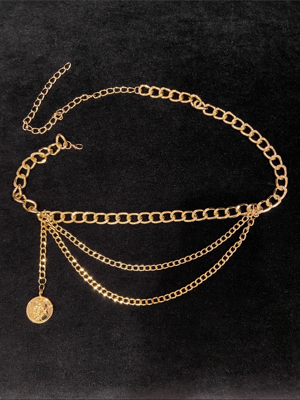 Gold Layered Chain Belt with Chanel Coin Charm